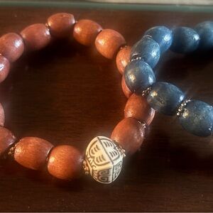 Wooden Bead Bracelet Set - Brown and Blue